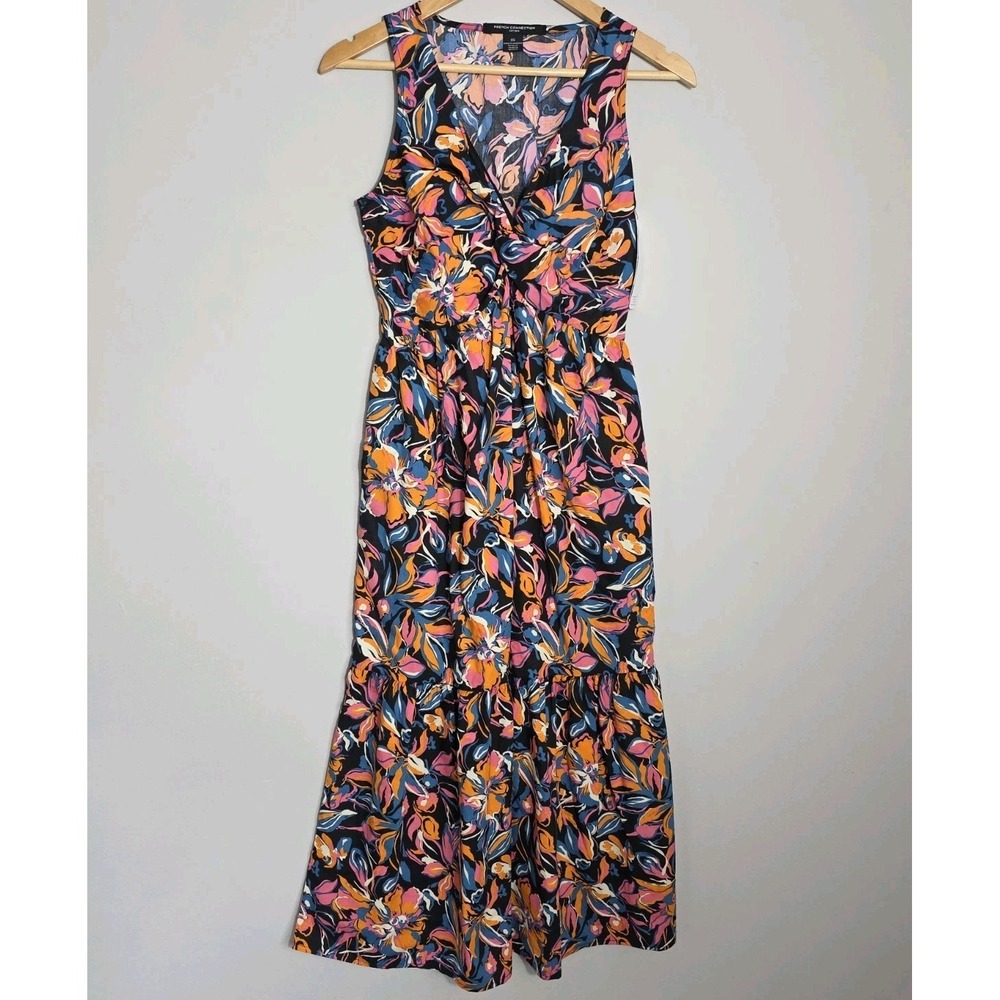 French Connection Summer Maxi Dress XS Floral Twist Front Sleeveless NWT - Picture 2 of 11